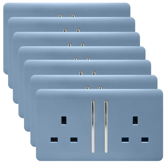 Trendi 2 Gang Artistic Modern Glossy 13 Amp Switched Plug Socket Sky (7 Pack)