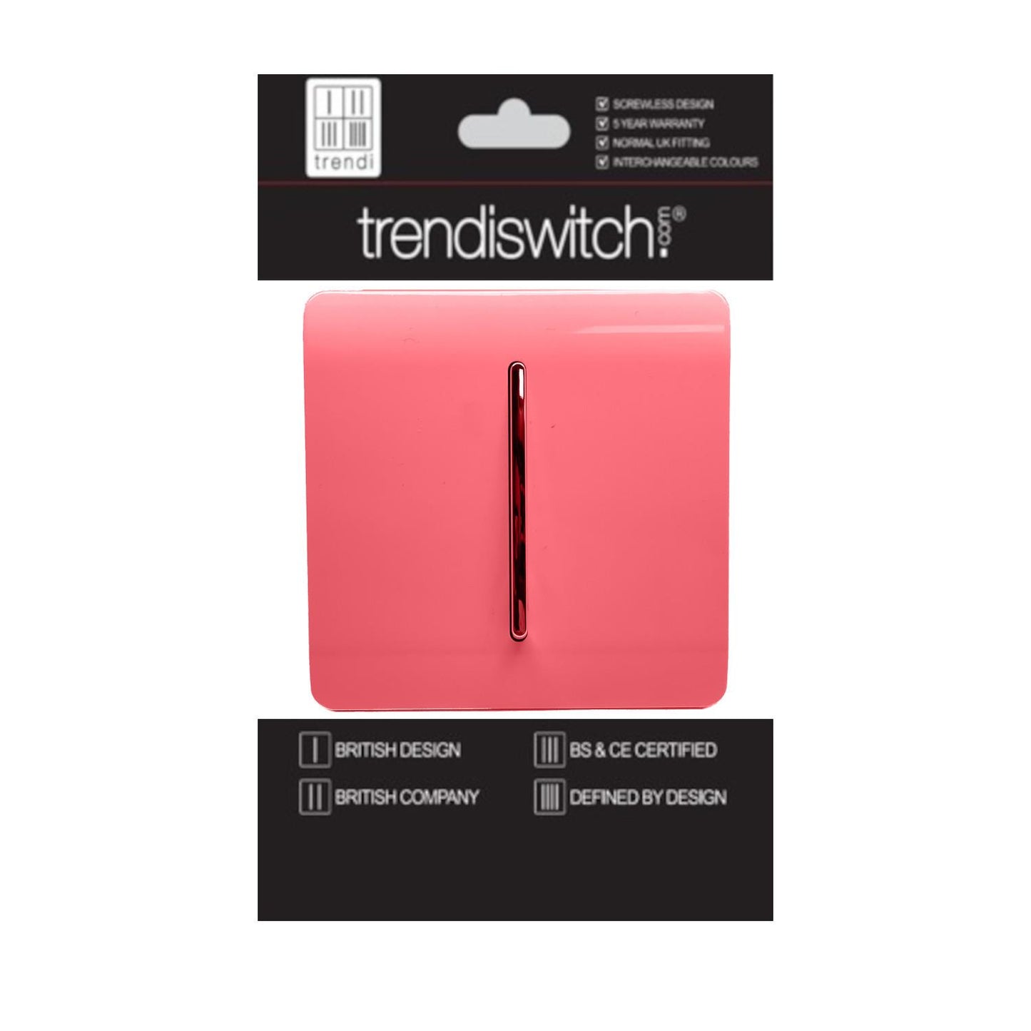Trendi 1 Gang 2 Way 240V Screwless Artistic Modern Glossy 10 Amp Chrome Rocker Electrical Wall Light Switch in Strawberry Red (3 pack)