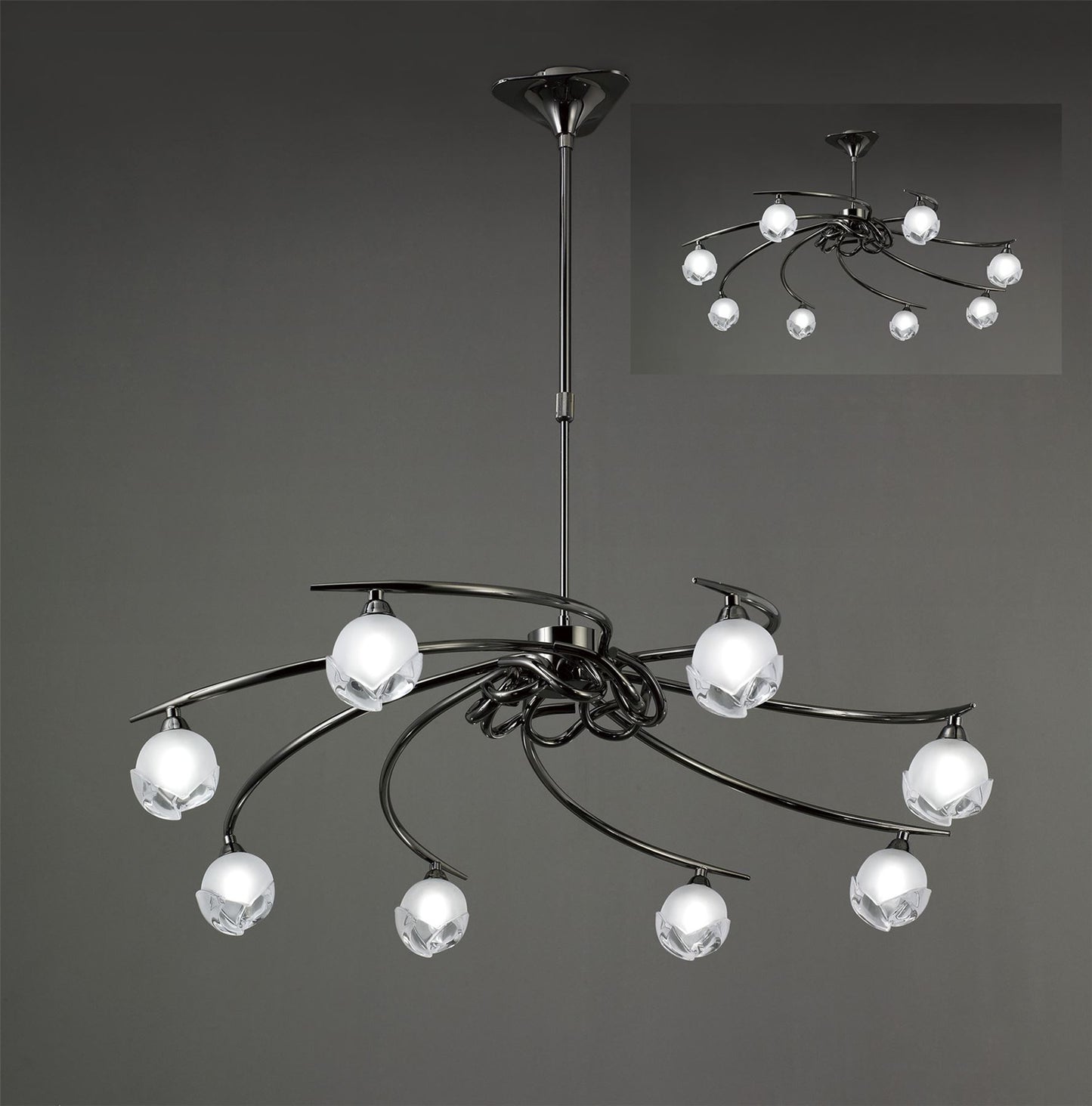 Mantra Fragma 86cm Telescopic 8 Light G9, Black Chrome