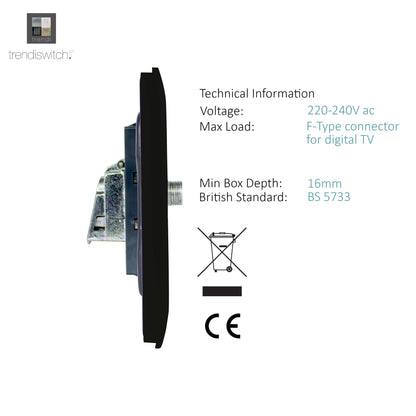 Trendi Switch Carbon Fibre TV Coaxial & F-Type Satellite Socket - Screwless