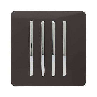 Trendi 4 Gang 2 Way Artistic Modern Glossy 10 Amp Rocker Tactile Light Switch Dark Brown