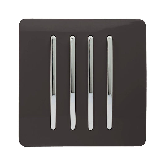 Trendi 4 Gang 2 Way Artistic Modern Glossy 10 Amp Rocker Tactile Light Switch Dark Brown