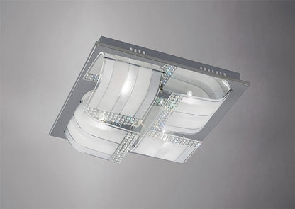 Diyas Charis Square Flush  Large 4 Light G9 Polished Chrome/Glass/Crystal Ceiling Light Fitting