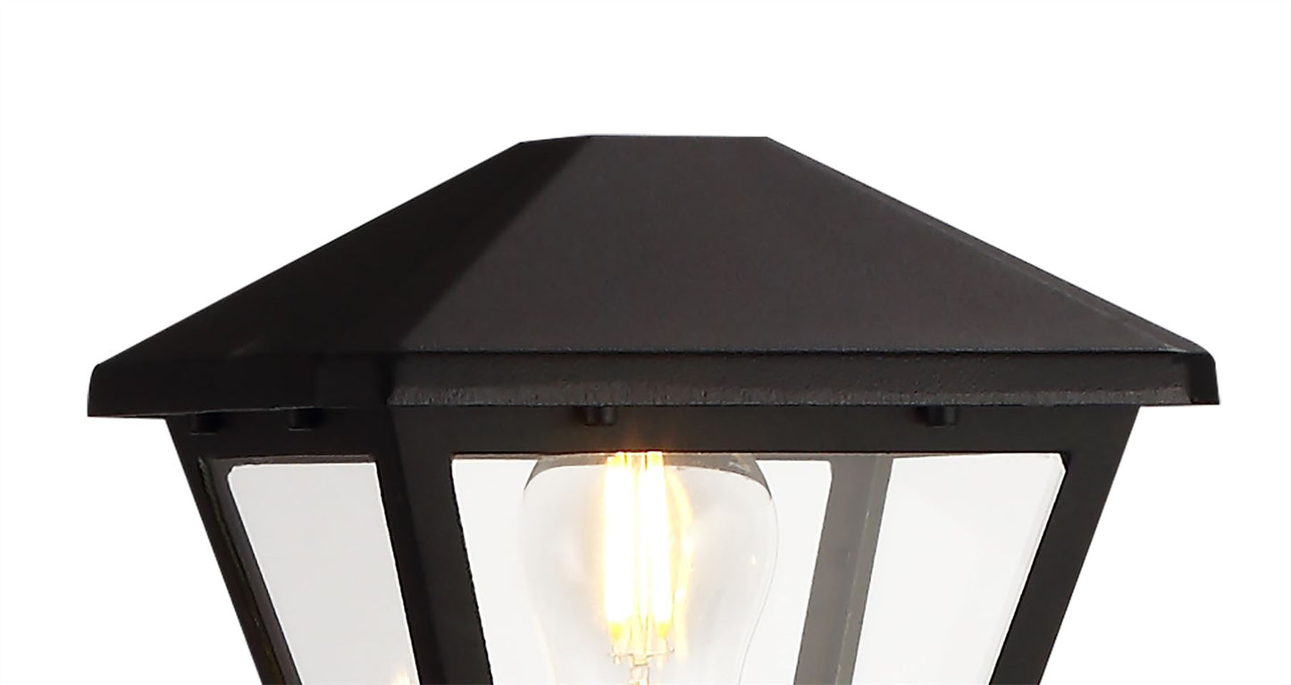 Deco Luqi Tall Post, 1 x E27, IP44, Black/Clear Glass, 2yrs Warranty - D0548 Exterior