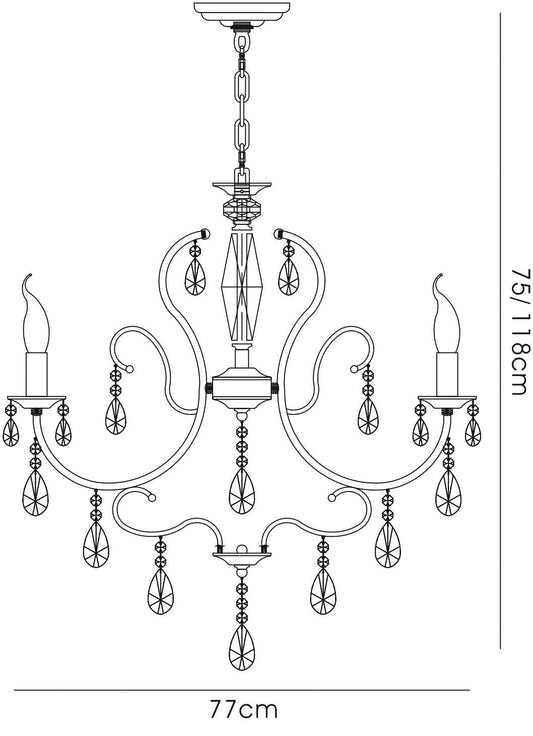 Diyas Luna 77cm Crystal  8 Light E14 Black Chrome/Crystal Ceiling Light Fitting