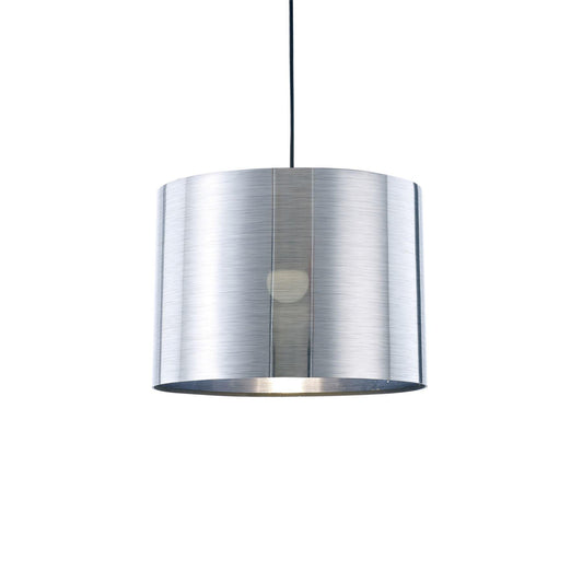 Deco Dako Black Pendant 1 Light E27 with 350 x 250mm Metallic Chrome Finish Cylinder Shade, c/w Ceiling Bracket