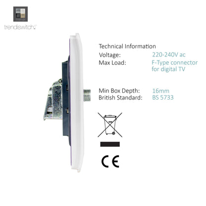Trendi Switch 1 Gang Male F-Type Satellite Television Socket in Matt White - ART-SATMWH