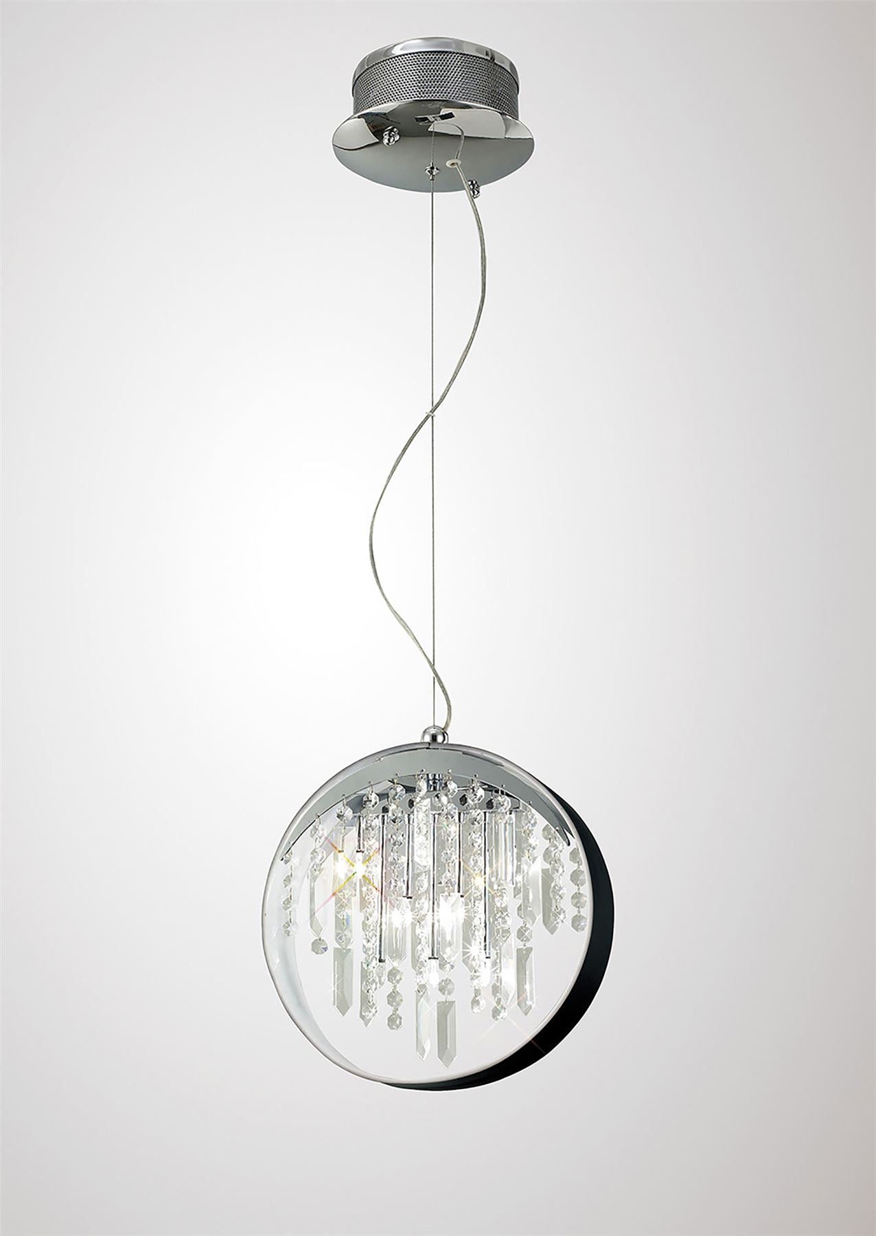 Diyas Geo  with Black Shade 7 Light G4 Polished Chrome/Crystal, NOT LED/CFL Compatible Ceiling Pendant Light Fitting