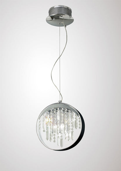 Diyas Geo  with Black Shade 7 Light G4 Polished Chrome/Crystal, NOT LED/CFL Compatible Ceiling Pendant Light Fitting