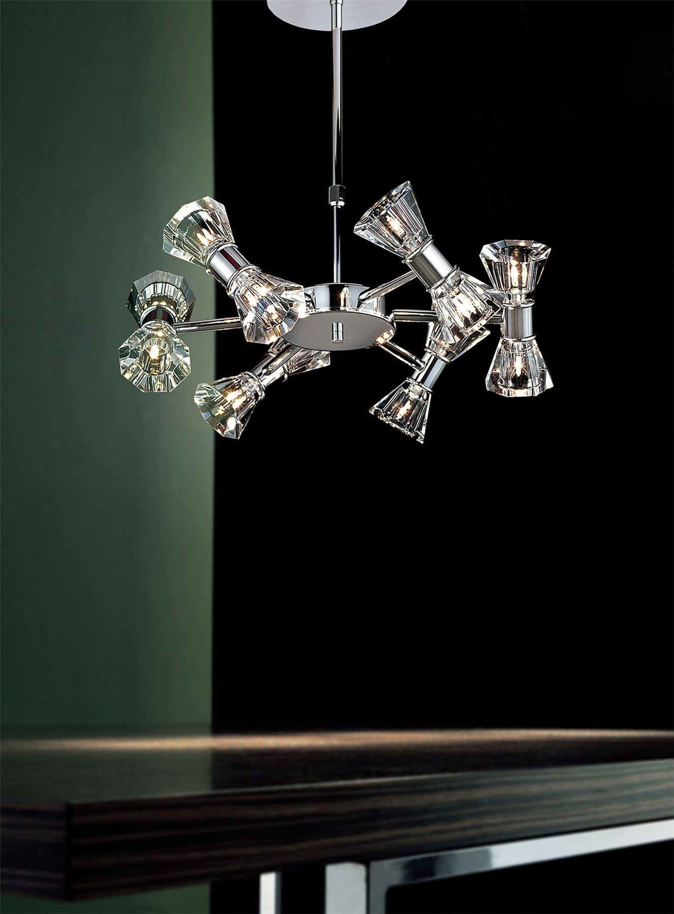 Diyas Elisa 45cm  Round 12 Light G4 Polished Chrome, NOT LED/CFL Compatible Ceiling Pendant Light Fitting