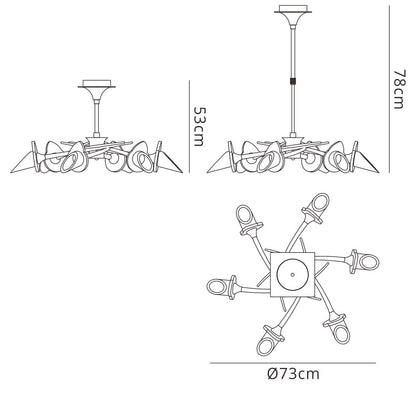 Mantra M0301 Flavia Telescopic Pendant Semi Flush Convertible Round 6 Light G9, Polished Chrome
