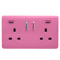 Pink Screwless 2 Gang Switched Double Socket 13A With 2 x USB-C 65W (Shared), (35mm Back Box Req.), 10yrs Warranty