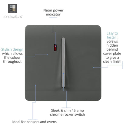 Trendi Artistic Modern Glossy 20 A Tactile Light Switch & Neon Insert Charcoal