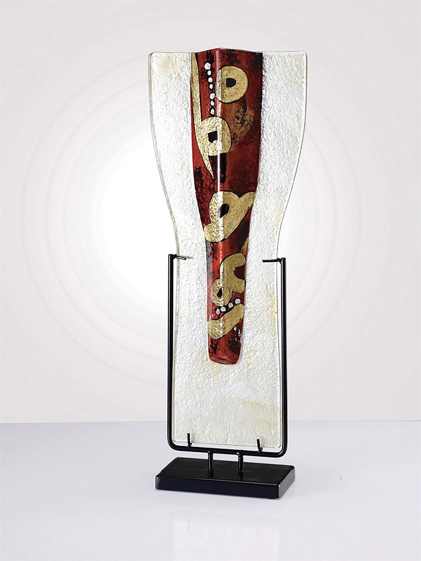 Diyas Home (DH) Livia Glass Art Vase with Stand Red/French Gold/Black Glitter