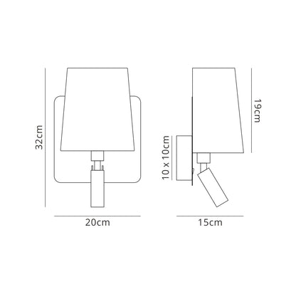 Mantra M5230 Bahia Wall Light with Large Back Plate 1 Light E27 + Reading Light 3W LED with White Shade Bronze 4000K, 200lm,, 3yrs Warranty