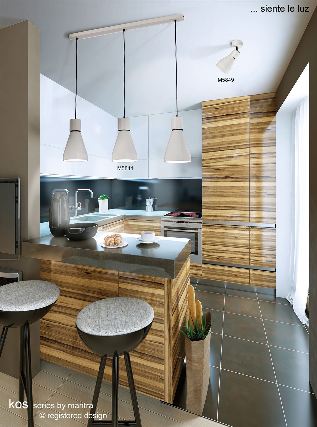 Mantra Fusion Kos E27 Fusion M5841 Kos Linear Pendant 3L 3 x E27 Max 40W, White/ Black