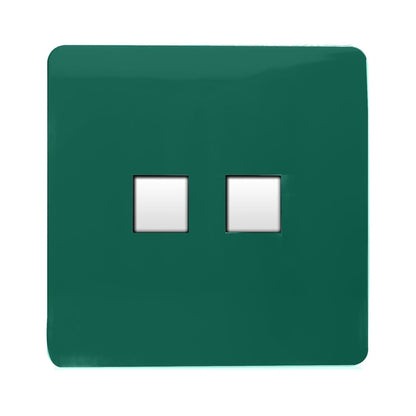 Trendi Switch 2 Gang RJ45 Cat 6 Modern Designer PC Ethernet Socket in Dark Green