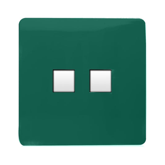 Trendi Switch 2 Gang RJ45 Cat 6 Modern Designer PC Ethernet Socket in Dark Green