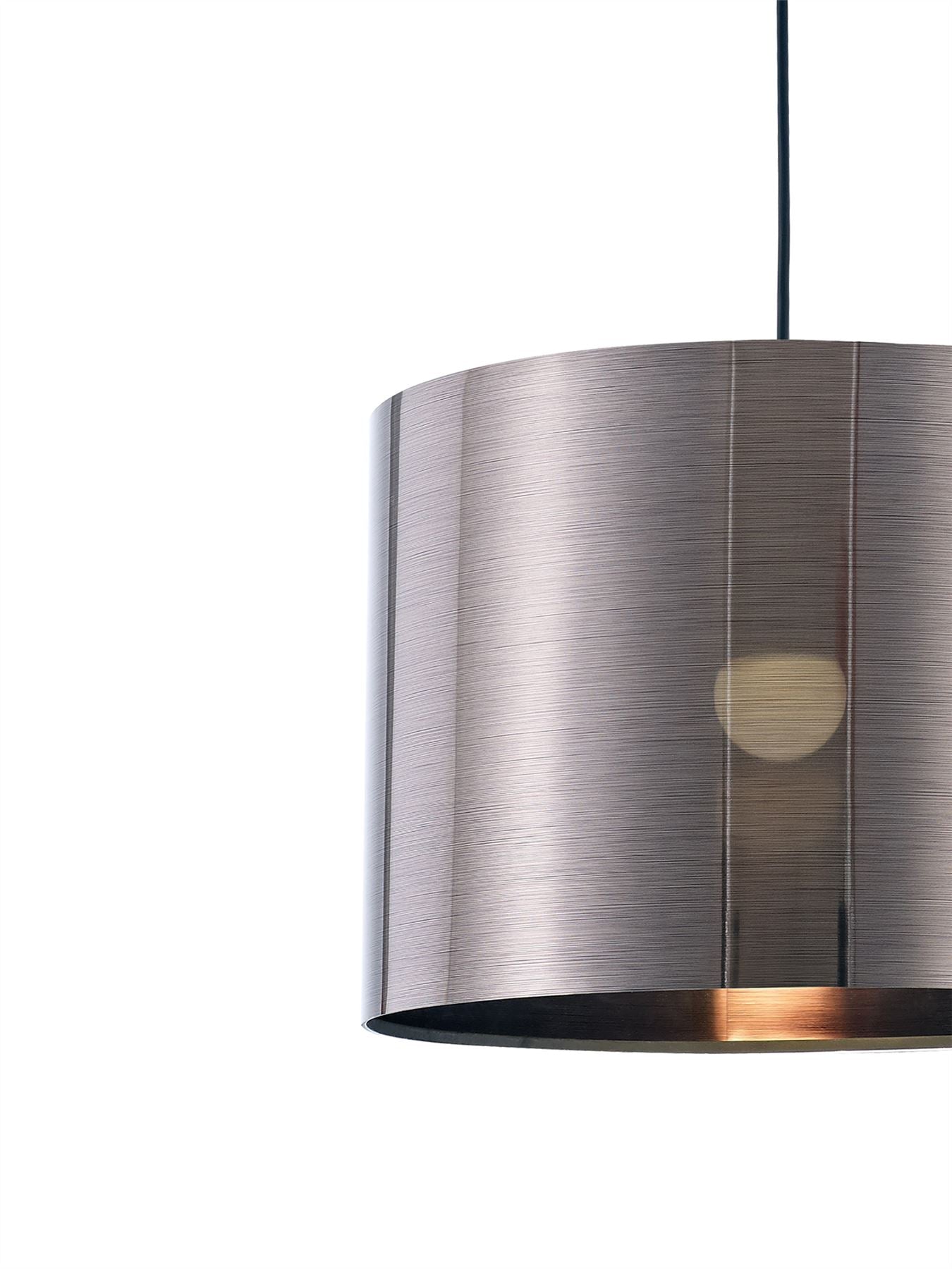 Deco Dako Black Pendant 1 Light E27 with 350 x 250mm Metallic Gun Metal Finish Cylinder Shade, c/w Ceiling Bracket