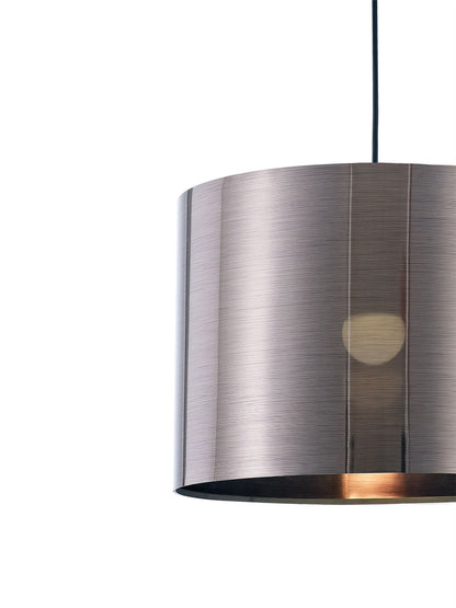 Deco Dako Black Pendant 1 Light E27 with 350 x 250mm Metallic Gun Metal Finish Cylinder Shade, c/w Ceiling Bracket