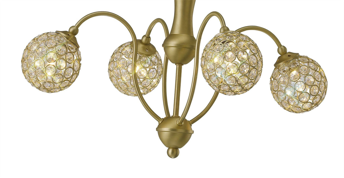 Diyas Apollo  4 Light G9 Satin Brass/Crystal Ceiling Pendant Light Fitting