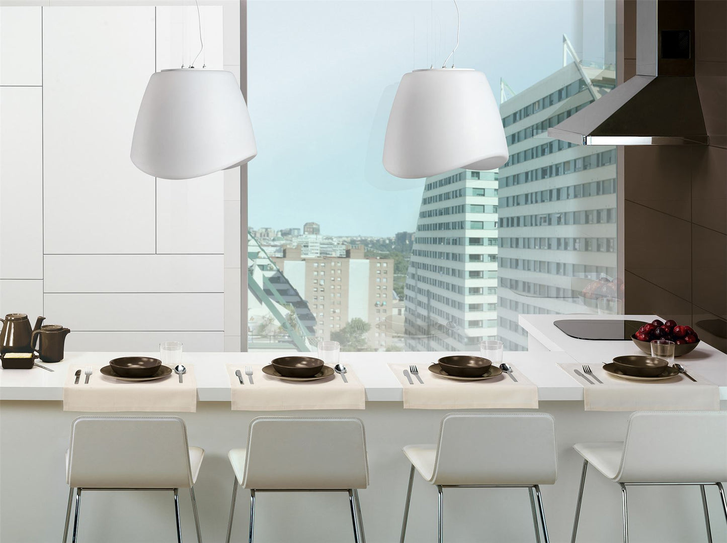 Mantra M1505 Cool Pendant 3 Light E27 Round Outdoor IP44, Matt White/Opal White