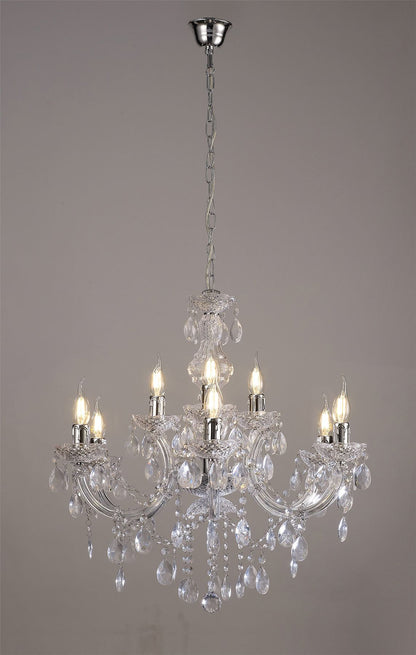 Deco Floria Chandelier with Acrylic Sconce & Acrylic Droplets 6+3 Light E14 Polished Chrome Finish