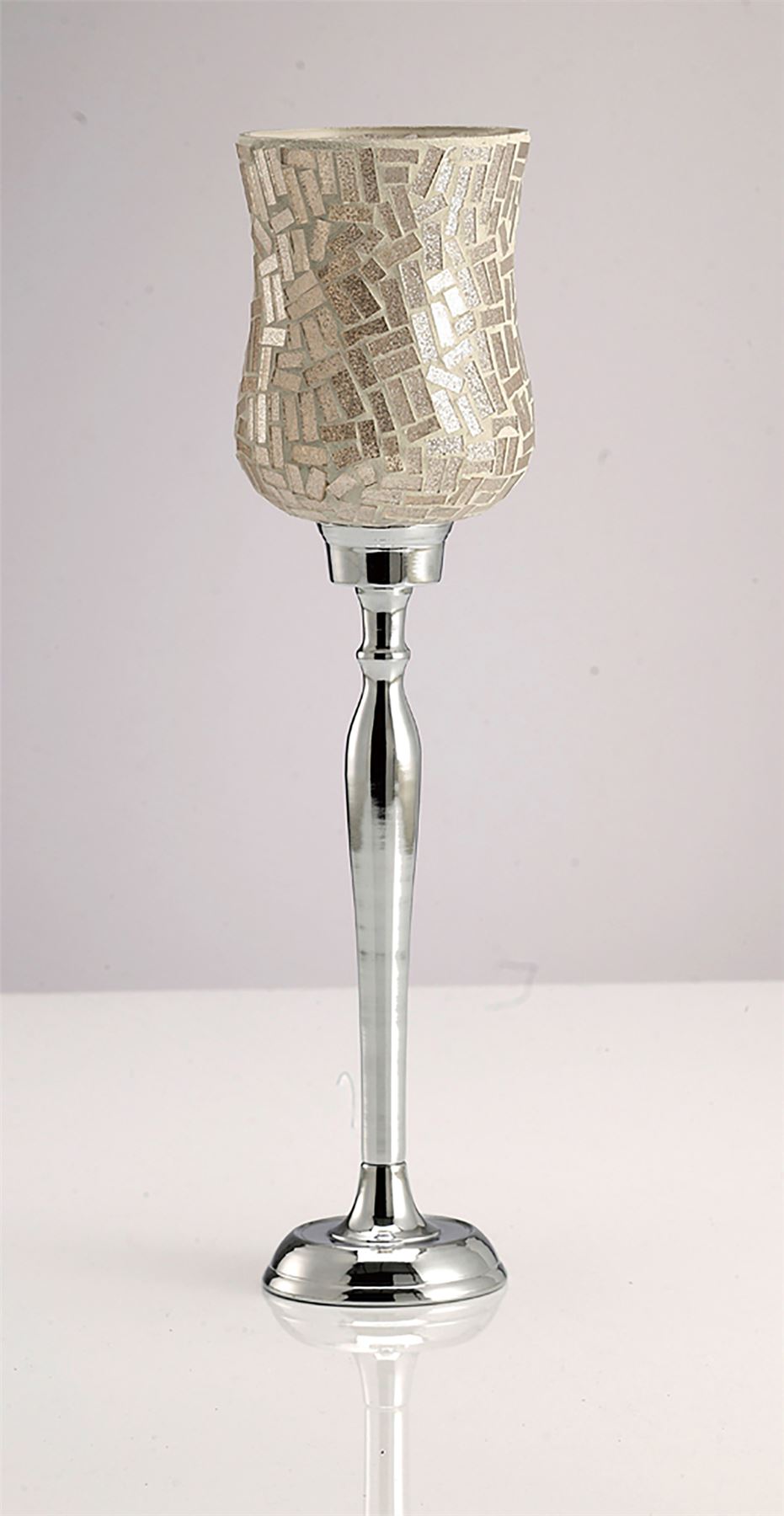 Diyas Home (DH) Trina Mosaic Candle Holder Large Polished Chrome Mosaic