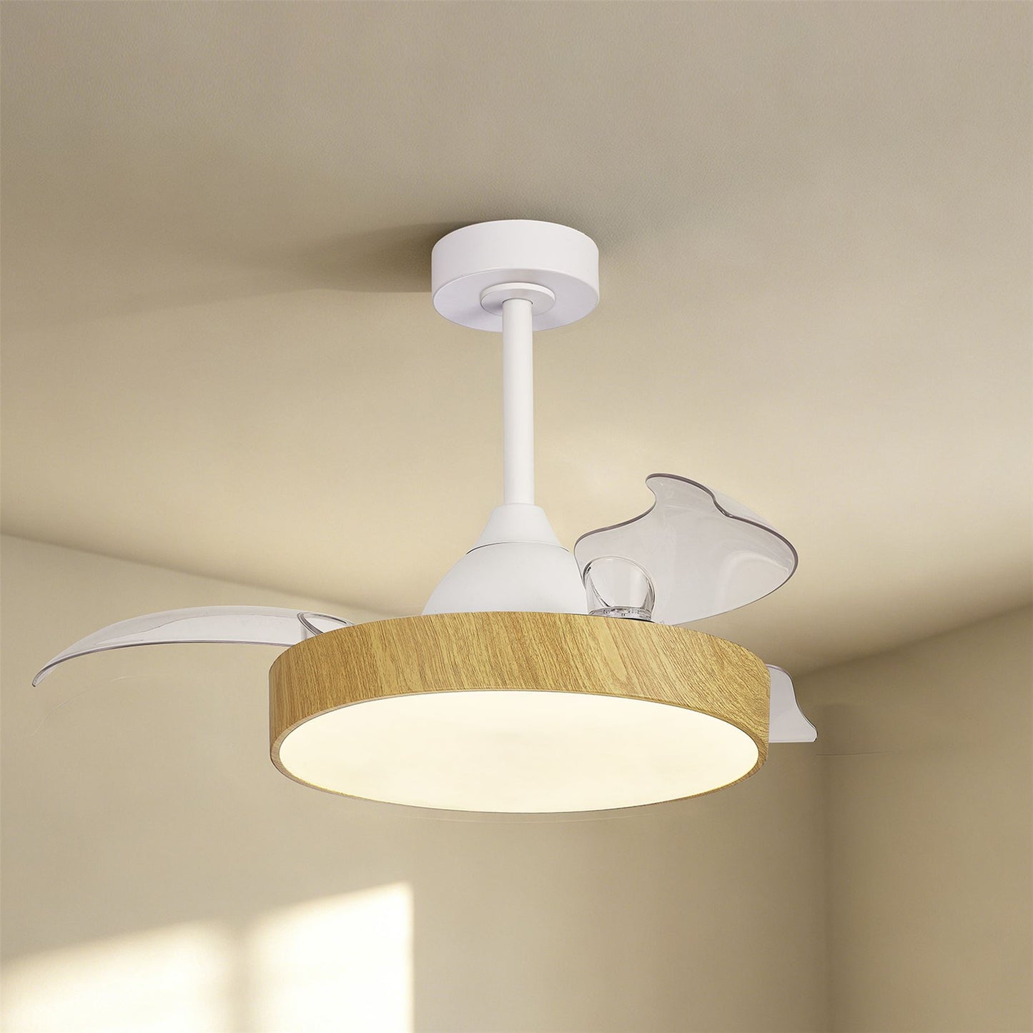 Alaska 43cm 45W LED Dimmable Ceiling Light With Built-In 25W DC Fan, 2700-5000K Remote & APP Control, 2500lm, Wood, 5yrs Warranty