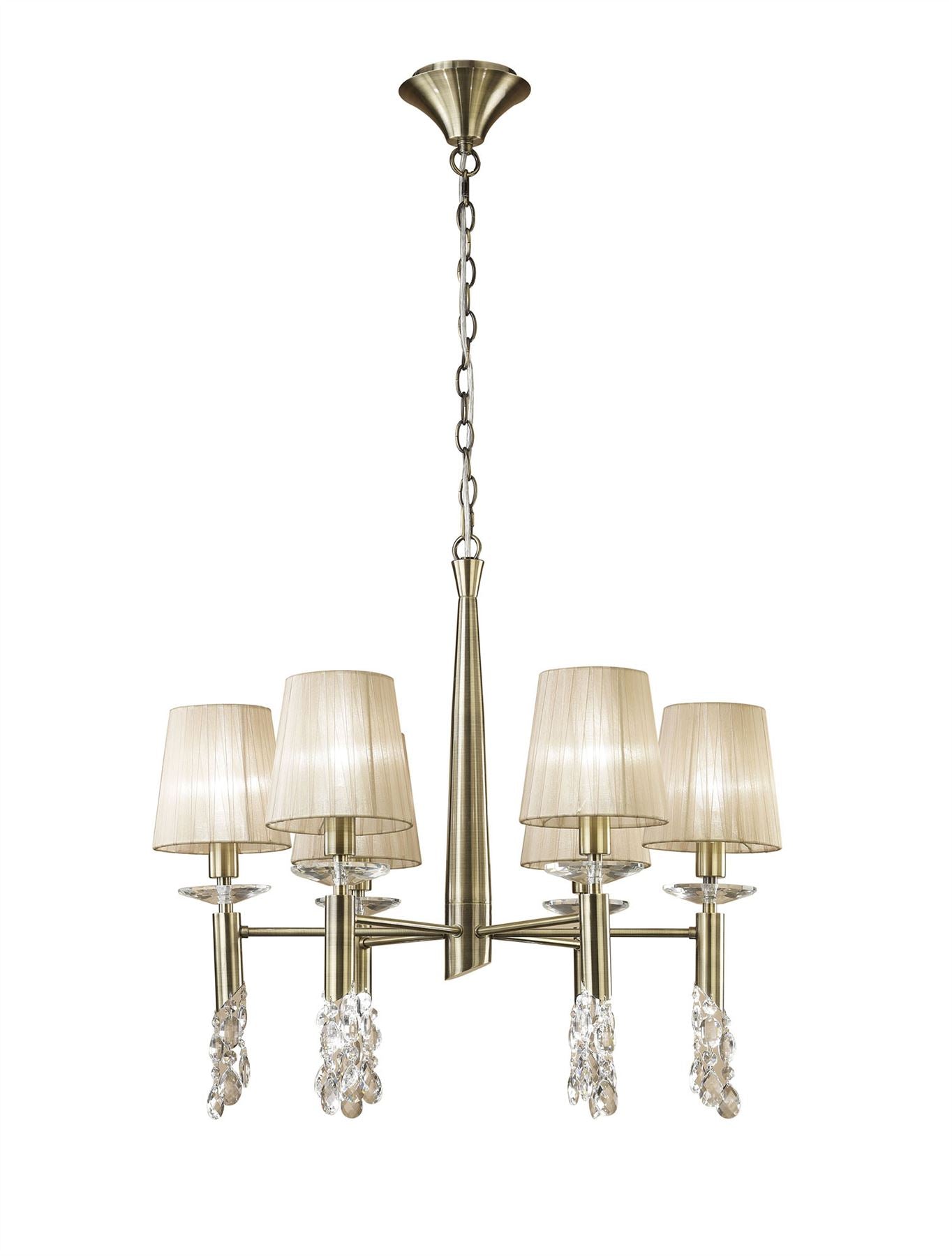 Mantra M3871 Tiffany Pendant 6+6 Light E14+G9, Antique Brass with Soft Bronze Shades & Clear Crystal