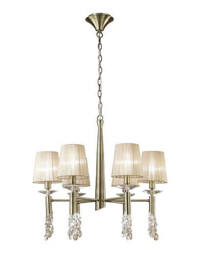 Mantra M3871 Tiffany Pendant 6+6 Light E14+G9, Antique Brass with Soft Bronze Shades & Clear Crystal