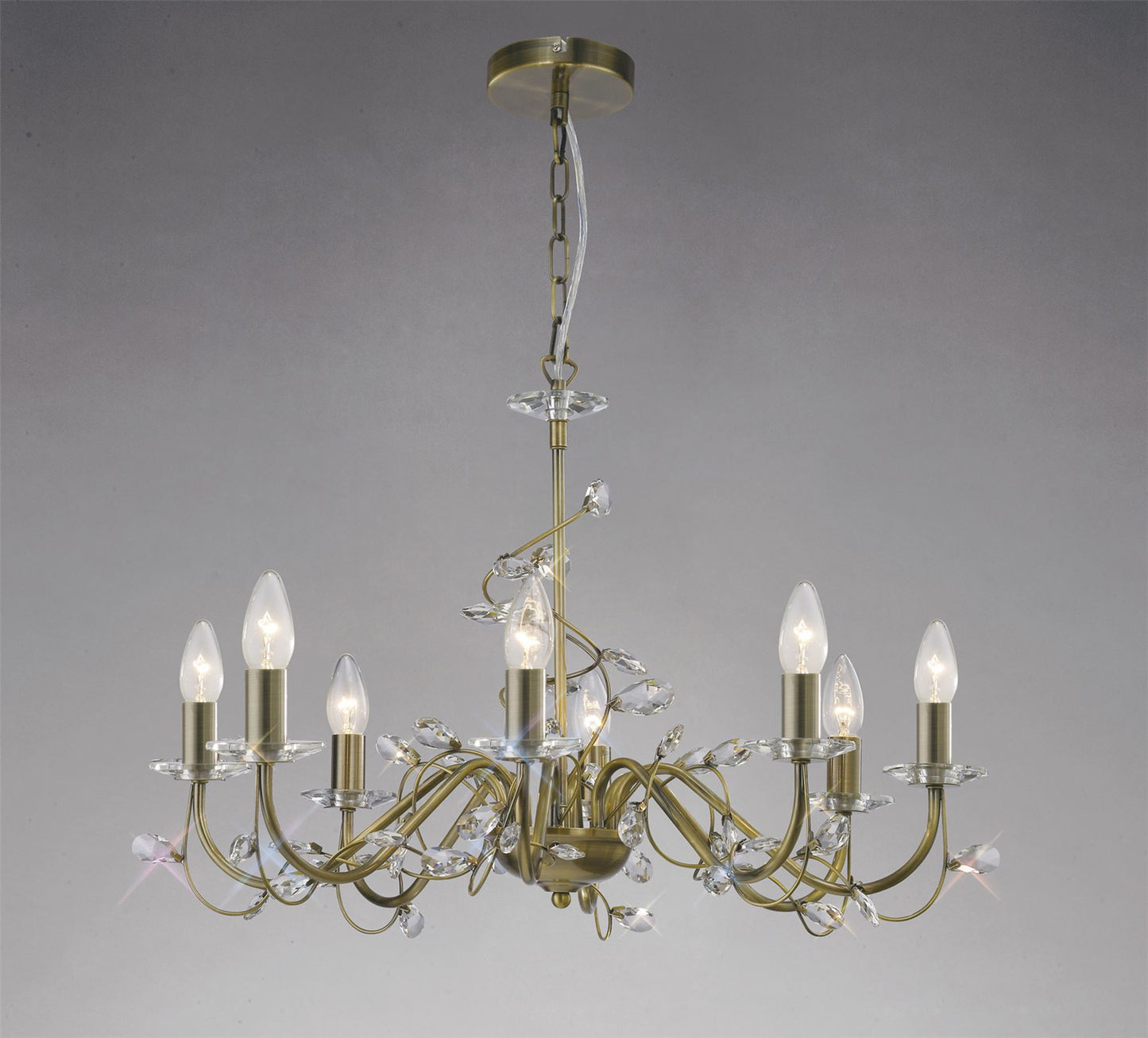 Diyas Willow 64cm  WITHOUT SHADE 8 Light E14 Antique Brass/Crystal Ceiling Pendant Light Fitting