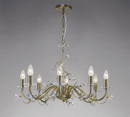 Diyas Willow 64cm  WITHOUT SHADE 8 Light E14 Antique Brass/Crystal Ceiling Pendant Light Fitting