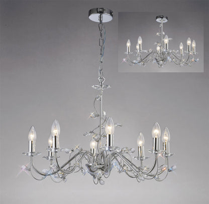Diyas Willow 64cm  WITHOUT SHADE 8 Light E14 Polished Chrome/Crystal Ceiling Pendant Light Fitting