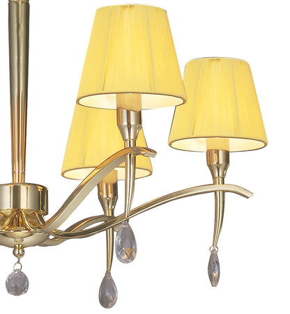 Mantra Siena 63cm Semi Flush Round 6 Light E14, Polished Brass with Amber Cream Shades and Clear Crystal