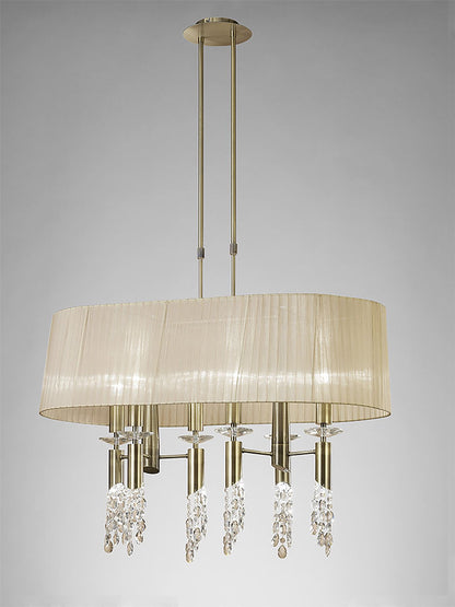 Mantra M3873 Tiffany Pendant 6+6 Light E27+G9 Oval, Antique Brass with Soft Bronze Shade & Clear Crystal