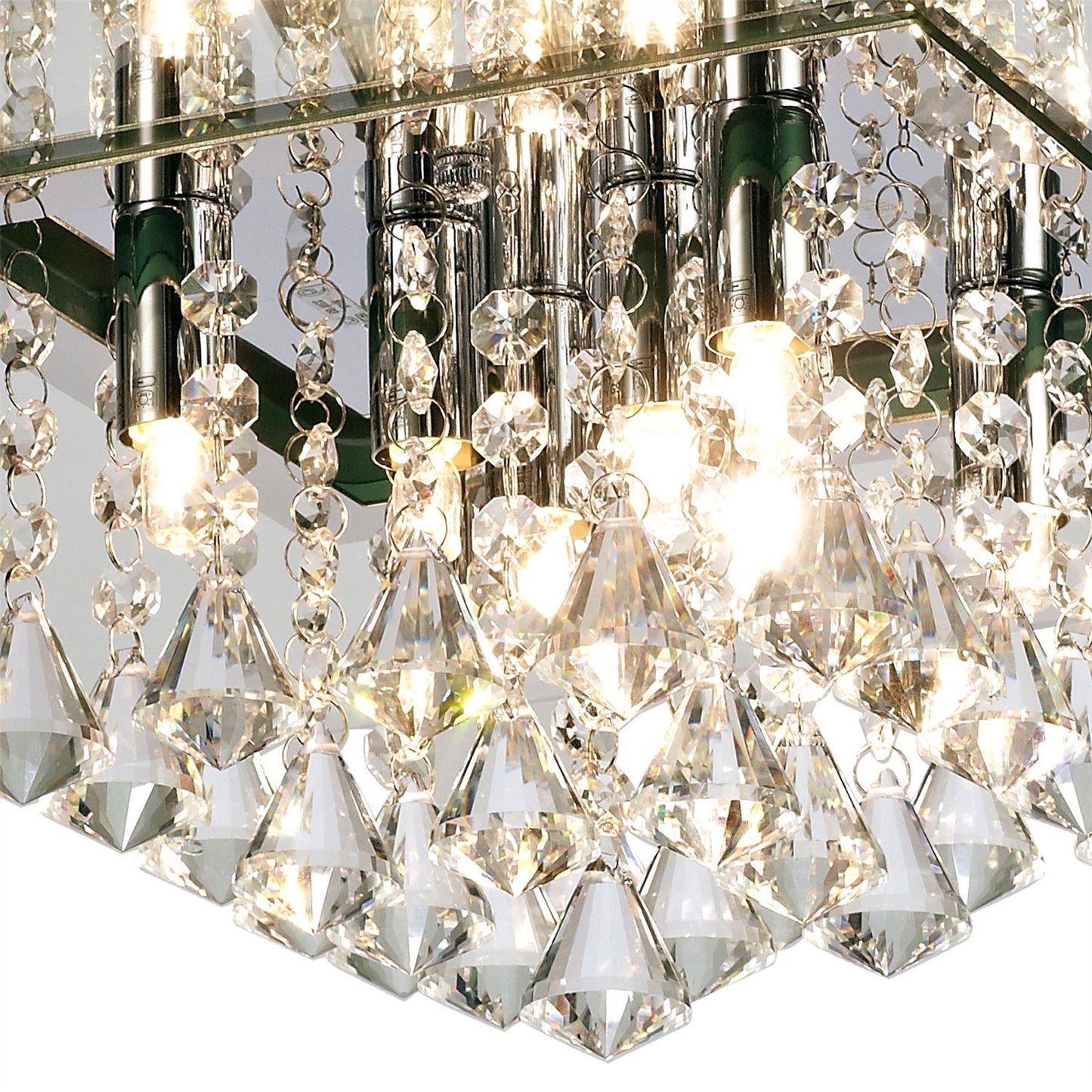 Diyas Starda Flush  Square 8 Light G9 Chrome/Crystal Ceiling Light Fitting