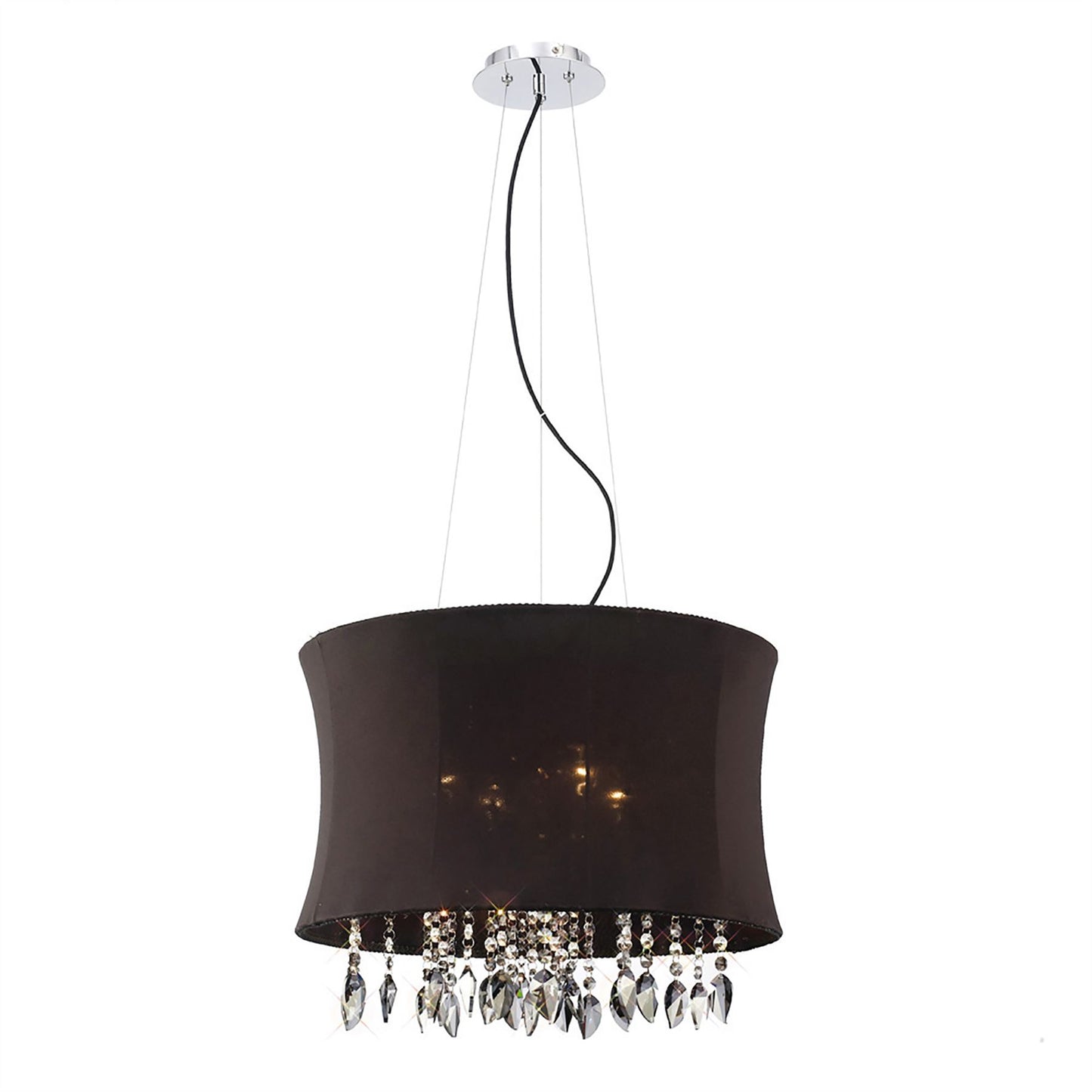 Diyas Niki 50cm  4 Light E14 with Black Shade Polished Chrome/Smoked Crystal Ceiling Pendant Light Fitting