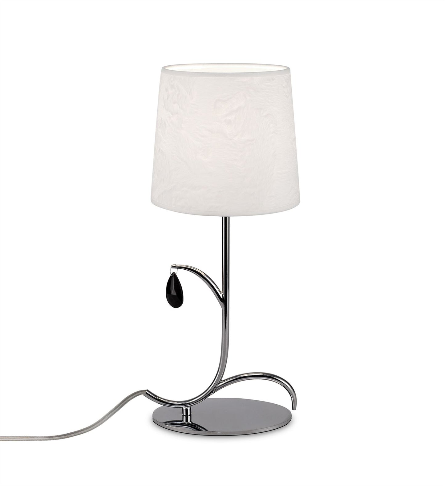Mantra M6319 Andrea Table Lamp 45cm, 1 x E14 (Max 20W), Polished Chrome, White Shades, Black Crystal Droplets