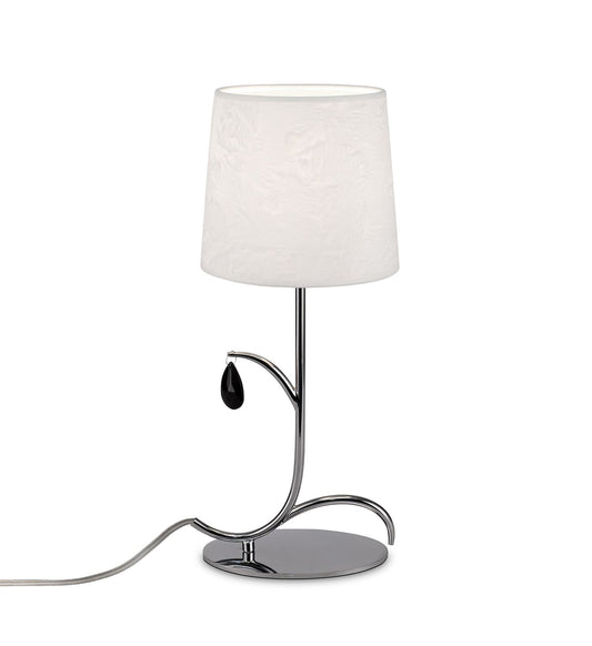 Mantra M6319 Andrea Table Lamp 45cm, 1 x E14 (Max 20W), Polished Chrome, White Shades, Black Crystal Droplets