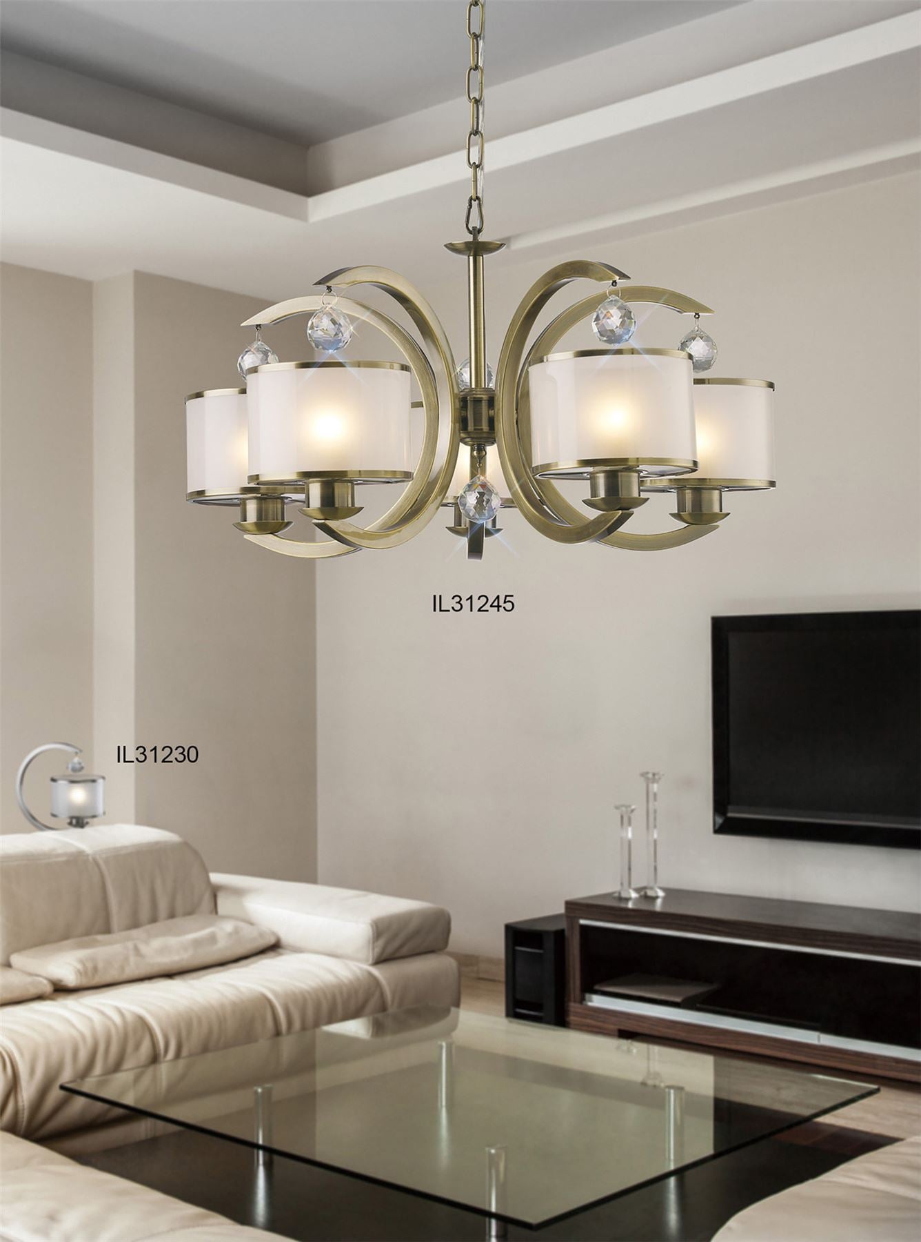 Diyas Lincoln Crystal Table Lamp 1 Light E27 Satin Nickel & Glass Shade