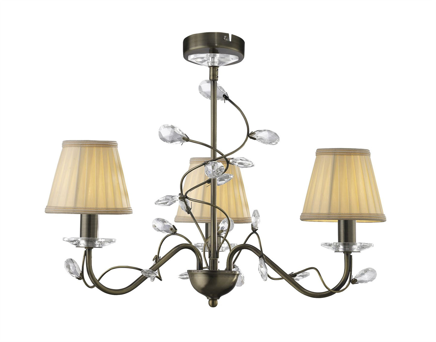 Diyas Willow 50cm  WITHOUT SHADE 3 Light E14 Antique Brass/Crystal Ceiling Pendant Light Fitting