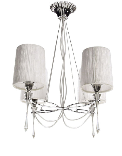 Mantra Lucca 71cm Pendant 4 Light E27, Polished Chrome with White Shades & Clear Crystal