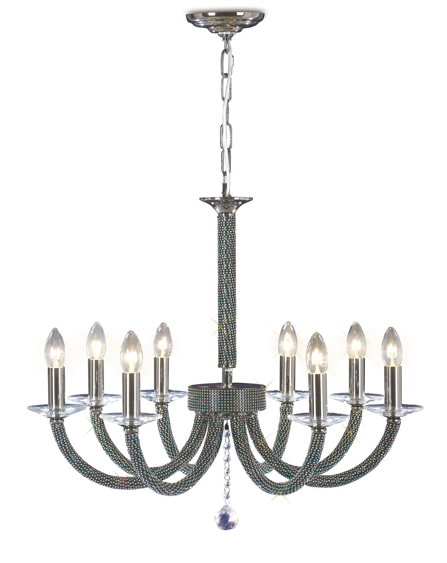 Diyas Elena 70cm  8 Light E14 Black Chrome/Crystal Ceiling Pendant Light Fitting