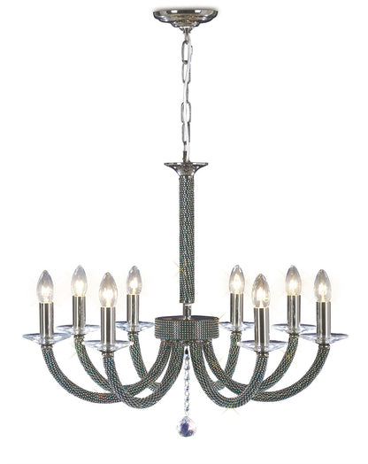 Diyas Elena 70cm  8 Light E14 Black Chrome/Crystal Ceiling Pendant Light Fitting