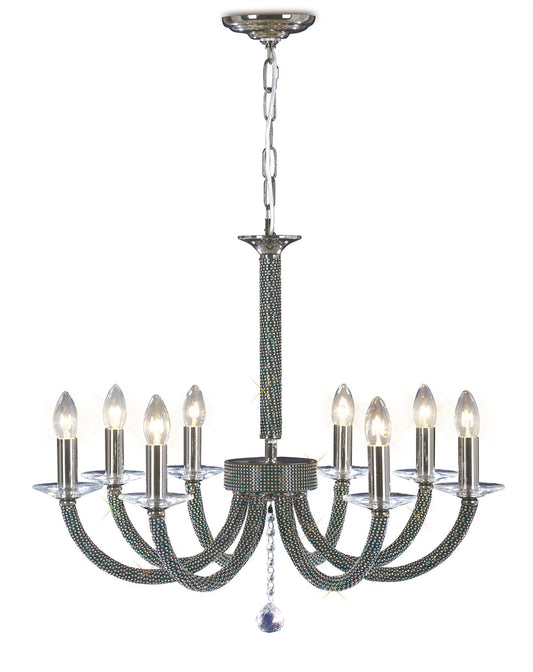 Diyas Elena 70cm  8 Light E14 Black Chrome/Crystal Ceiling Pendant Light Fitting