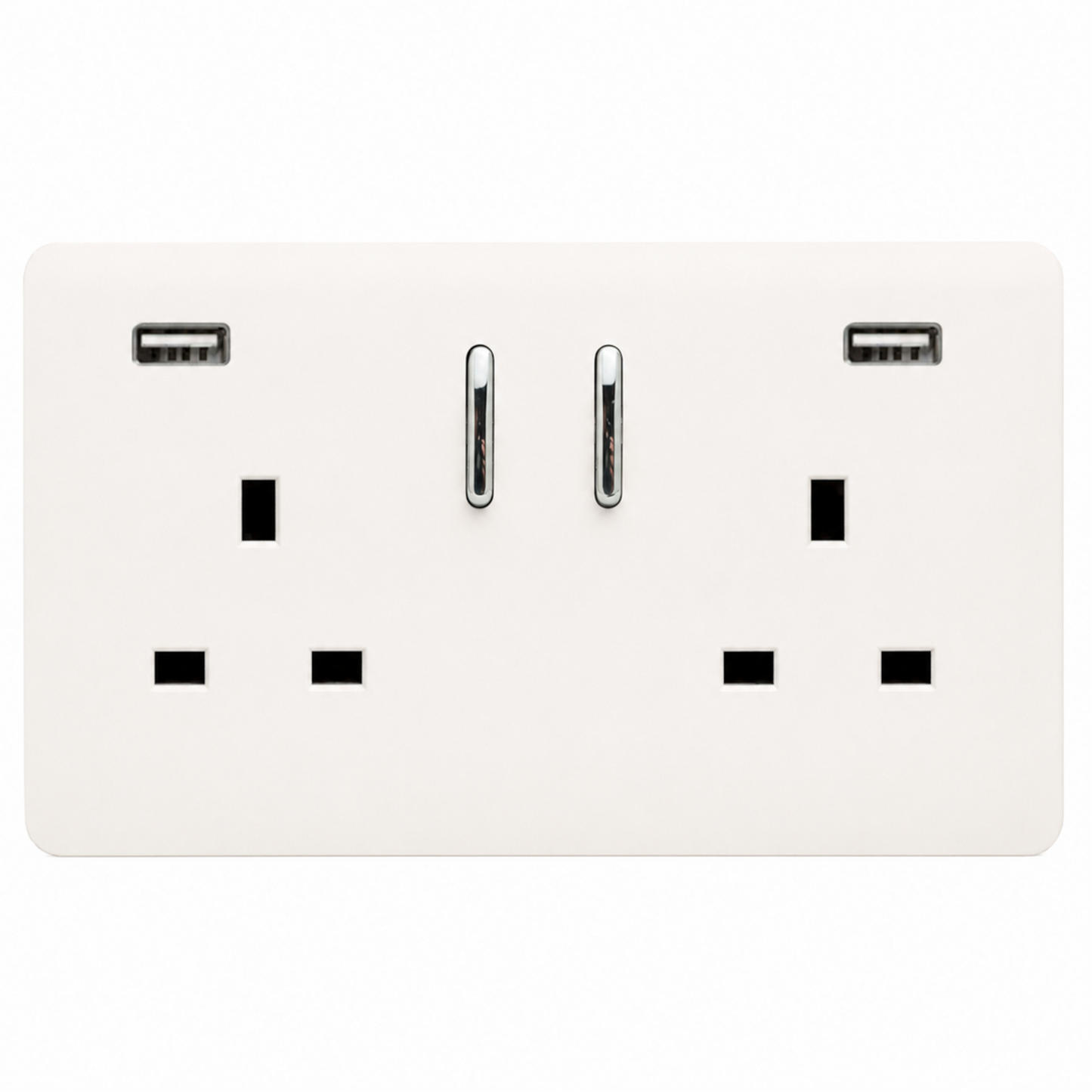 Trendi 2 Gang 13 Amp 2 x 3.1mA Type A USB Switched Plug Socket in Matt White - ART-SKT213USB31AAMWH