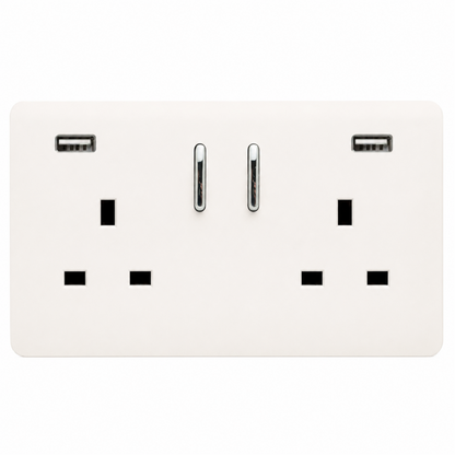 Trendi 2 Gang 13 Amp 2 x 3.1mA Type A USB Switched Plug Socket in Matt White - ART-SKT213USB31AAMWH