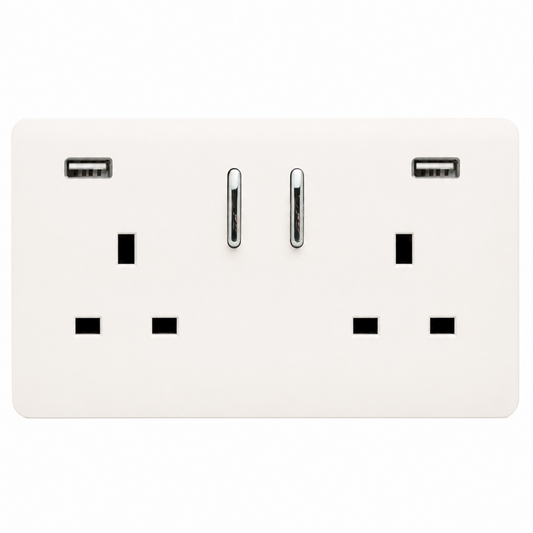 Trendi 2 Gang 13 Amp 2 x 3.1mA Type A USB Switched Plug Socket in Matt White - ART-SKT213USB31AAMWH