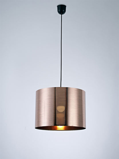 Deco Dako Black Pendant 1 Light E27 with 350 x 250mm Metallic Copper Finish Cylinder Shade, c/w Ceiling Bracket